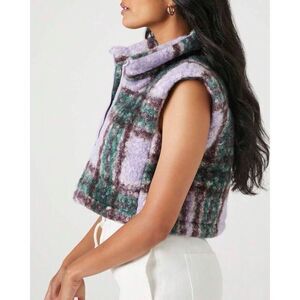 Forever 21 Women’s Cropped Puffer Tweed Plaid Funnel-Neck Vest size S